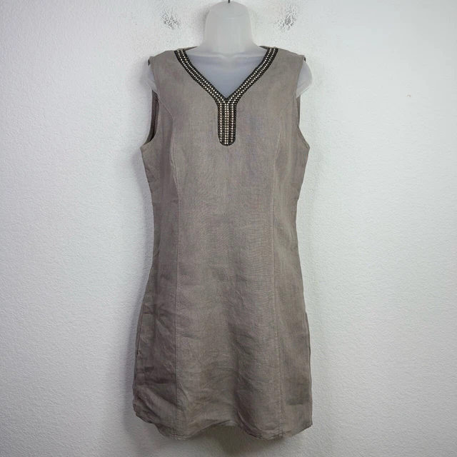 LINA TOMEI GREY Italian Linen Dress M Fits Size 12 5.50 - PicClick UK