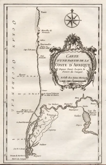 Senegal West Africa Afrique Afrika map carte Karte Kupferstich Bellin 1750