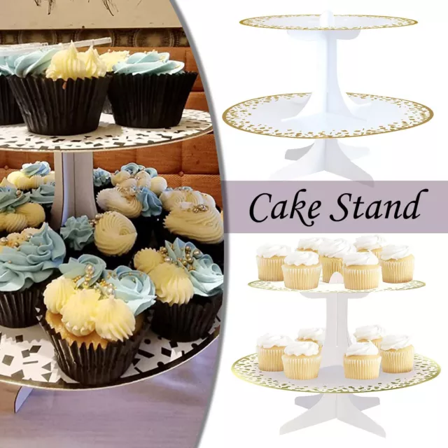 2 Tier White and Gold Cardboard Cupcake Stand Wedding Birthday Party Stand