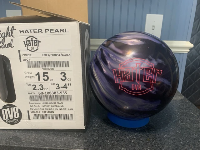 15# 1ST QUALITY NIB DV8 Hater Pearl Bowling Ball 3-4 Pin 2.3 Top