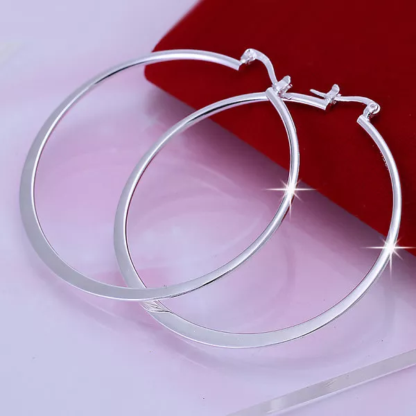 Classic 925 Sterling Silver Filled 55mm High Polished Big Circle Hoop Earrings 2