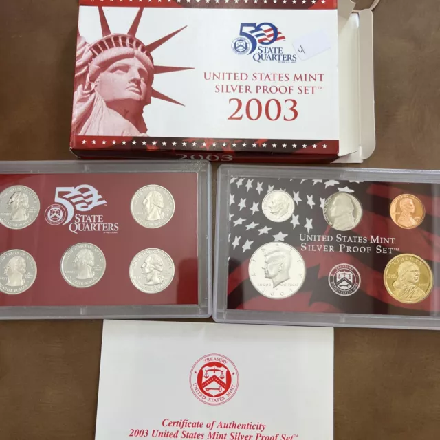 2003-S US Mint SILVER Proof Set W / Box & COA ( 10 Coins)