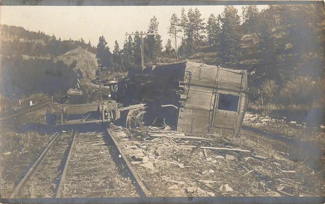 1910s RPPC Crashed Train RR Railroad Steam Engine Real Photo Postcard
