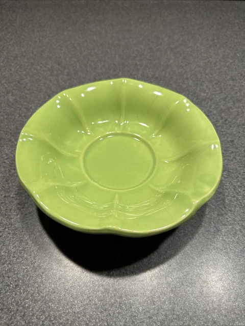 Lime Green McCoy Bowl Trinket Candy Nut, Candle Stand Serving Bowl Leaf Design