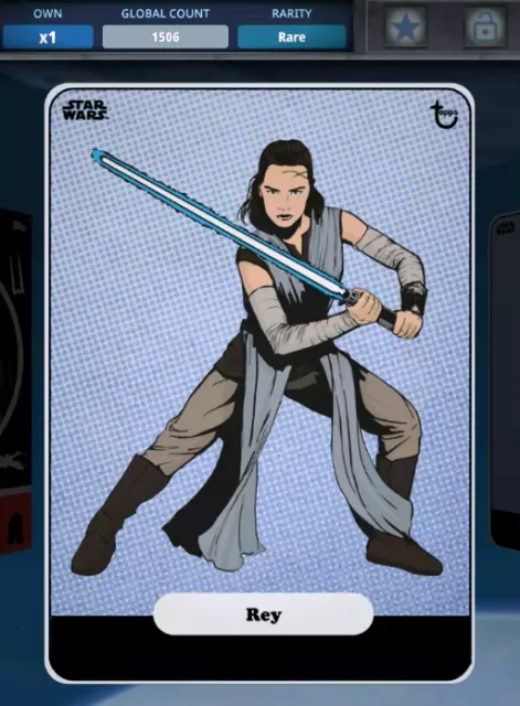 Topps Star Wars Card Trader Rey 2016 Classic Card Art Blue TLJ DIGITAL