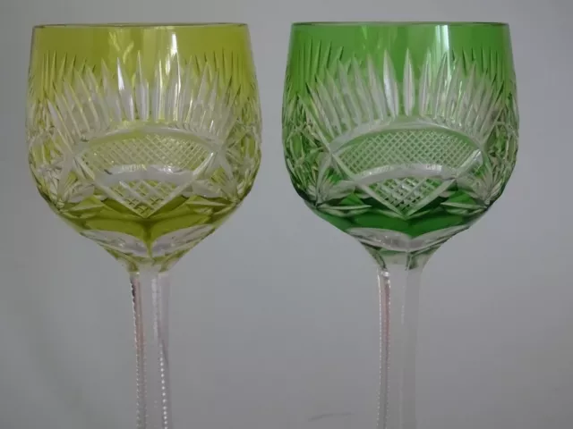 2 ANCIENS VERRES A VIN DE COULEUR ROEMER CRISTAL DOUBLER COLORER 20 cm 3