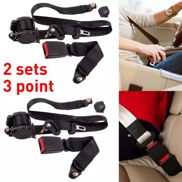 PAIRE Universel 3 Point Rétractable Ceinture de Sécurité Voiture Siège ceinture 3