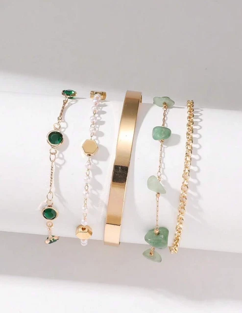 Lot De 5 Bracelets Femme En Acier Inoxydable Doré Or - Chaînes Bijoux élégantes - Neuf Sans Emballage