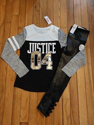 NWT Justice Girls Outfit Sequin Football Top/Active Leggings Size 10