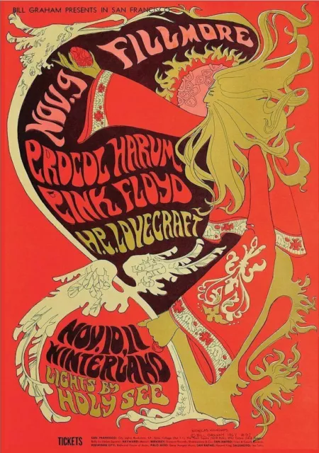 PINK FLOYD 1967 FILLMORE AUDITORIUM / WINTERLAND 3rd PRINTING POSTER / NM 2 MINT