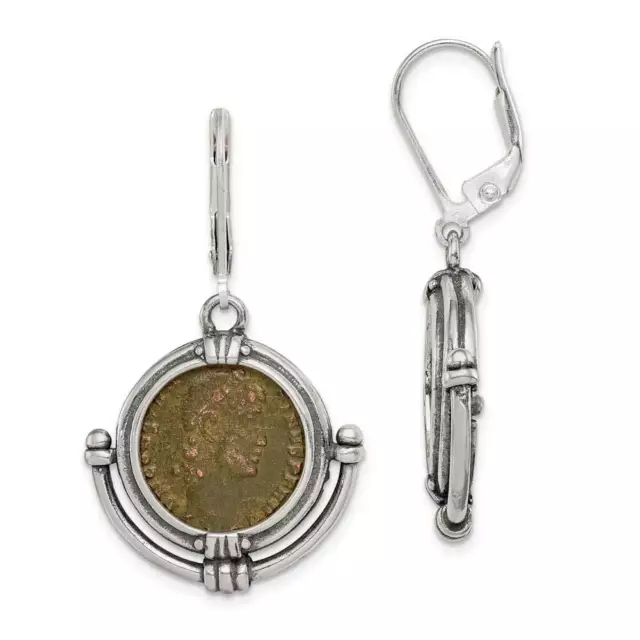 Sterling Silver Ancient Coins Antiqued Roman Bronze Coin Earrings 1.66"