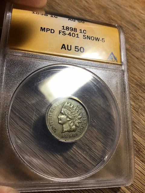 1898 Indian Head Cent MPD FS-401 Snow-5 ANACS AU50 *Nice* Look!