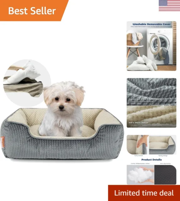Washable Small Dog Bed with Removable Cover - Soft Bolster and Slip-Resistant...