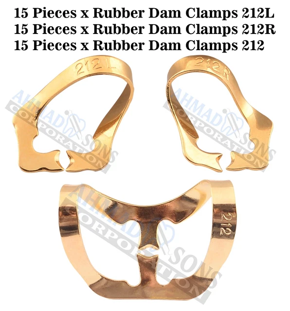 15 PIECES RUBBER Dam Clamps 212+212L+212R Endodontics Anterior Teeth