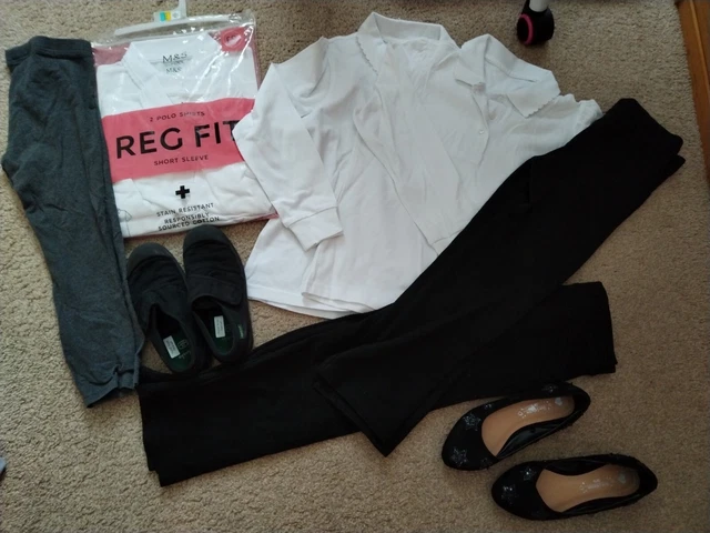 Pacchetto abbigliamento scuola ragazze età 6 7 anni top pompe Clarks PE leggings NEXT M&S 2