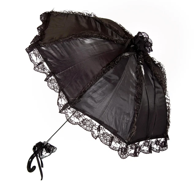 Rüschen-schirm con Pizzo Prop Barocco Gotico Ombrello da Sole per Donna Nero