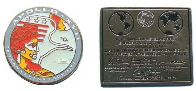 NASA PIN PAIR - APOLLO 17 XVII lunar plaque - Official - Winco AB Emblem