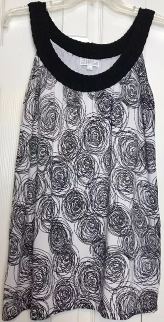 Joseph A. Womens Large Sleeveless Black & White Top with Woven Neck