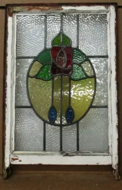 EDWARDIAN ENGLISH LEADED STAINED GLASS SASH WINDOW Pretty Roses 18" x 25.25"