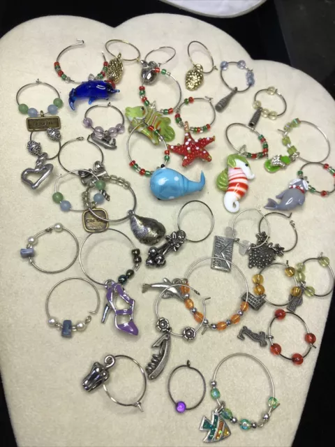 lot of wine glass charm rings