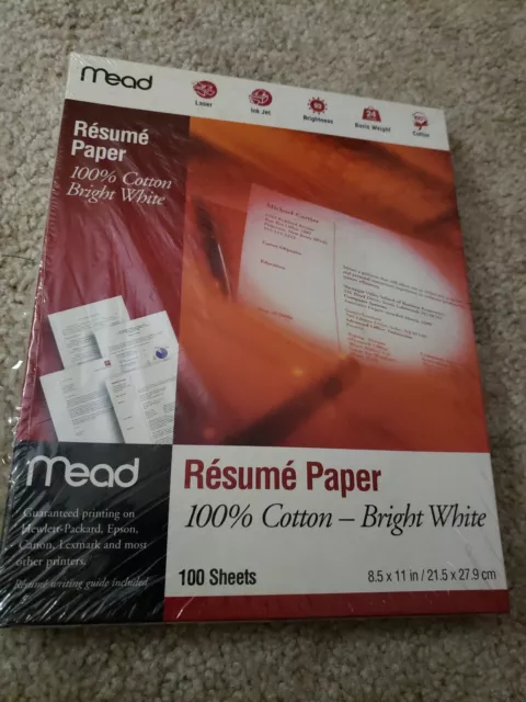 MEAD RESUME PAPER 100 sheets 100% Cotton Bright White 8.5x11 New and  Sealed £33.61 - PicClick UK
