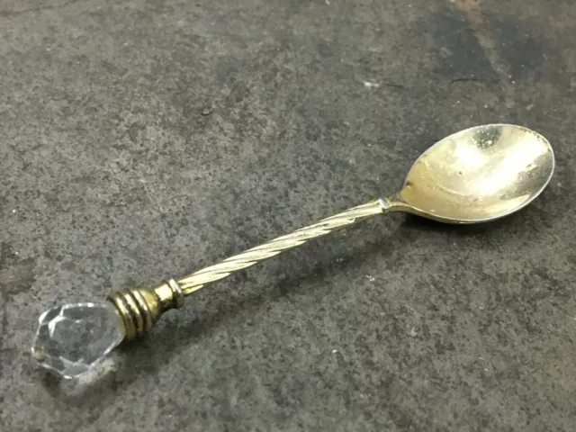 Old Vintage Unique Rare Beautiful Hand Made Cut Glass Brass Spoon. Collectible