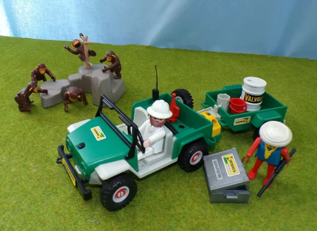 PLAYMOBIL 3532 Safari Expedition Ngorongoro grüner Jeep mit Anhänger und Affen