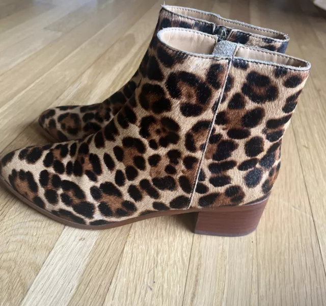 J.CREW Boot Size 7.5 Leopard Print Calf Hair Sawyer Stacked Wooden Heel Ankle