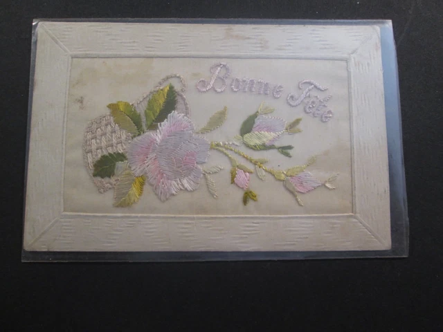 FANTAISIE CARTE BRODEE, bouquet de fleurs, bonne fete EUR 10,00