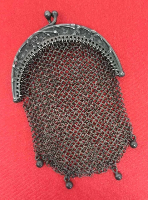 Porte-monnaie Bourse Aumonière En Mailles Argentées – Hauteur 10cm – Femme – Vintage