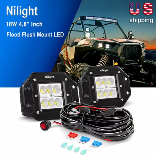 Nilight 2x 18W 4"Inch LED Work Light Bar Driving Fog Lamp OffRoad ATV SUV 4WD 5"