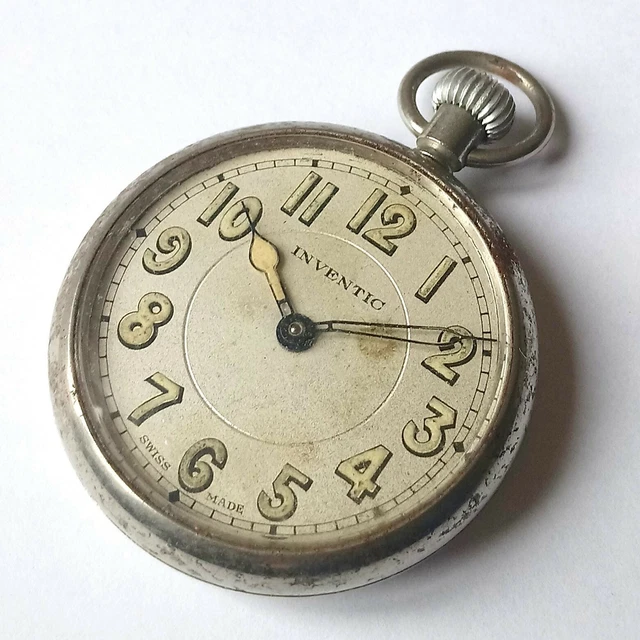 WW1 BRITISH ARMY Pocket Watch Inventic Vintage Fob Antique Wwi Trench