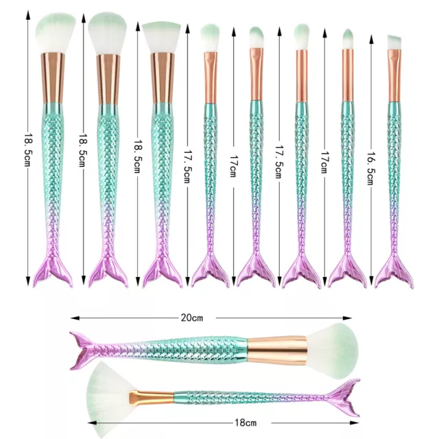 10pcs Cosmetic Mermaid Makeup Brush Powder Foundation Eyeshadow Blush Brush