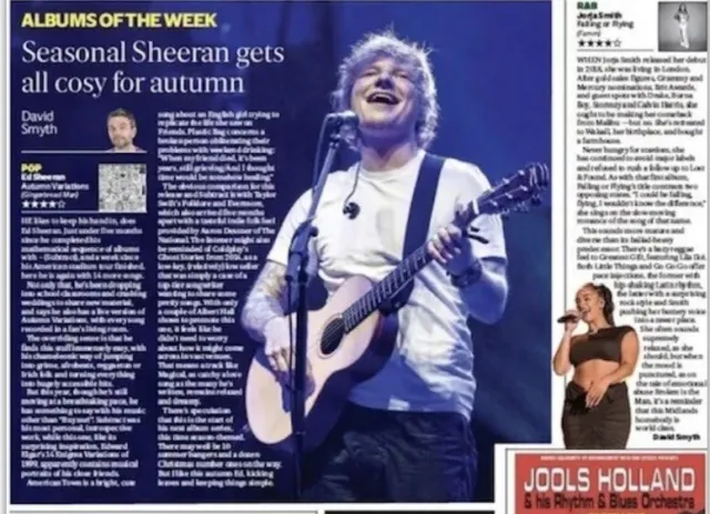 Ed Sheeran Autumn Variations Live Concert Review  New Album UK Article Clippings 2