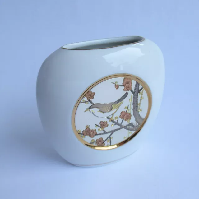 Retro Vintage "The Art of Chokin" Vase (24kt Gold Gilded Japanese Ceramic Bird)