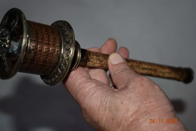 ORIG $699 NEPAL SHAMAN BRASS PRAYER WHEEL 12" EARLY 1900S prov