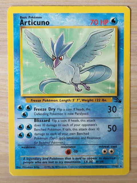 Pokemon WOTC Card - Articuno - Fossil Set - Non-Holo Rare - 17/62 - LP