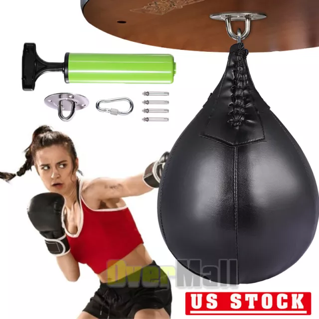 Speed Ball Boxing Leather MMA Muay Thai Training Punching bag Swivel Set Fitness