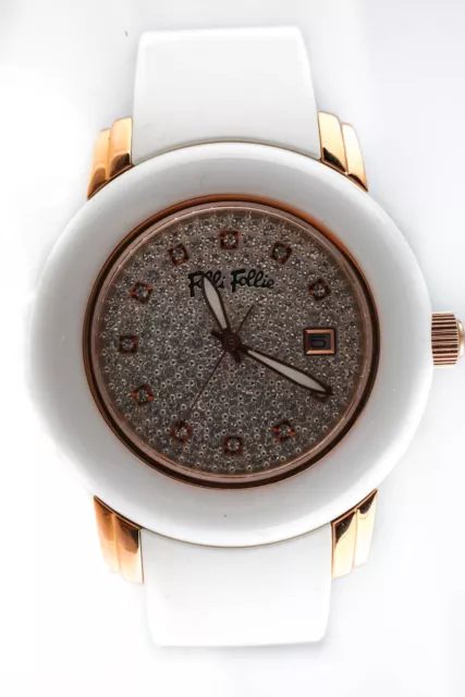 Folli Follie Womens Crystal Watch White Rose Gold Tone