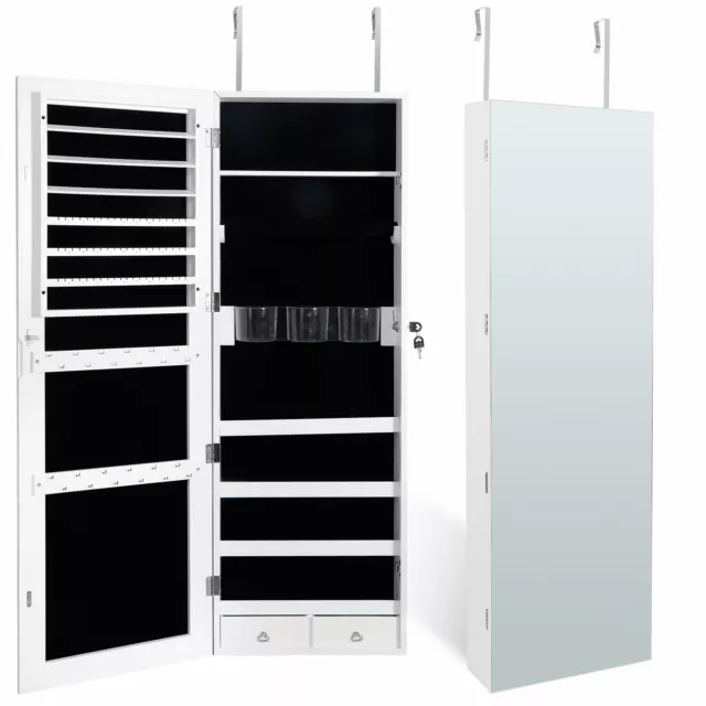 Jewelry Cabinet Armoire with Lockable Door/Wall Mounted Organizer White Patented