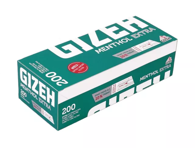 5 Boxen (1000 Hülsen) GIZEH Menthol Extra 200 Filterhülsen, extra-langer Filter