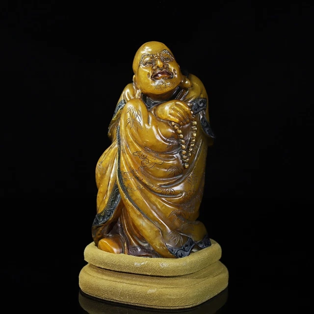 Chinese Exquisite Handmade Lohan carving Shoushan Stone Statue