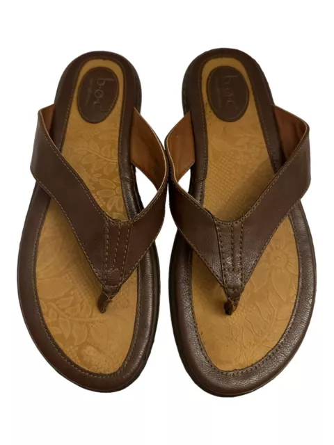 B.O.C. By Born Brown Leather Zita Flip Flop Sandals Womens Size 8