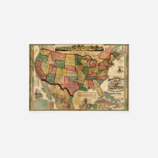 Vintage Map of United States of America From 1875 Print Poster Gift Old USA