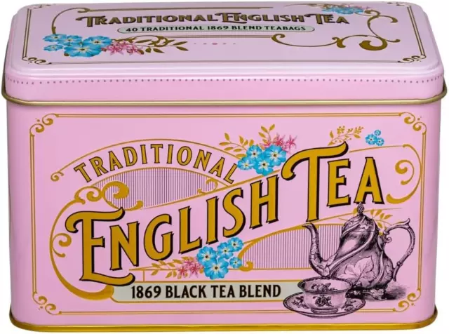 English Teas Vintage Victorian Tea Tin in Pink with 40 1869 Blend Teabags 2