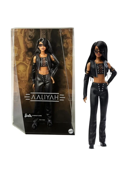 Barbie Signature Doll, Aaliyah Collectible in Black Faux Leather Outfit Inspired by 'One in a Million Music' Video, HRM80