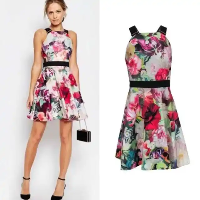 Ted Baker Floral Samra Fit and Flare Halter Dress Size XS