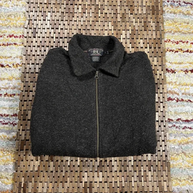 RRL Ralph Lauren Double RL Black Wool Blend Full Zip Bomber Jacket Men’s Medium