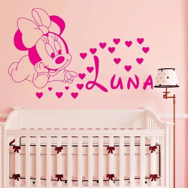 Minnie Baby Mickey Mouse Custom Kids Name Room Quality Wall Sticker Disney Font