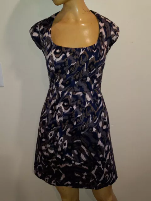 French Connection Womens Pendragon Blue & Brown Cap Sleeve Pencil Dress Size 0